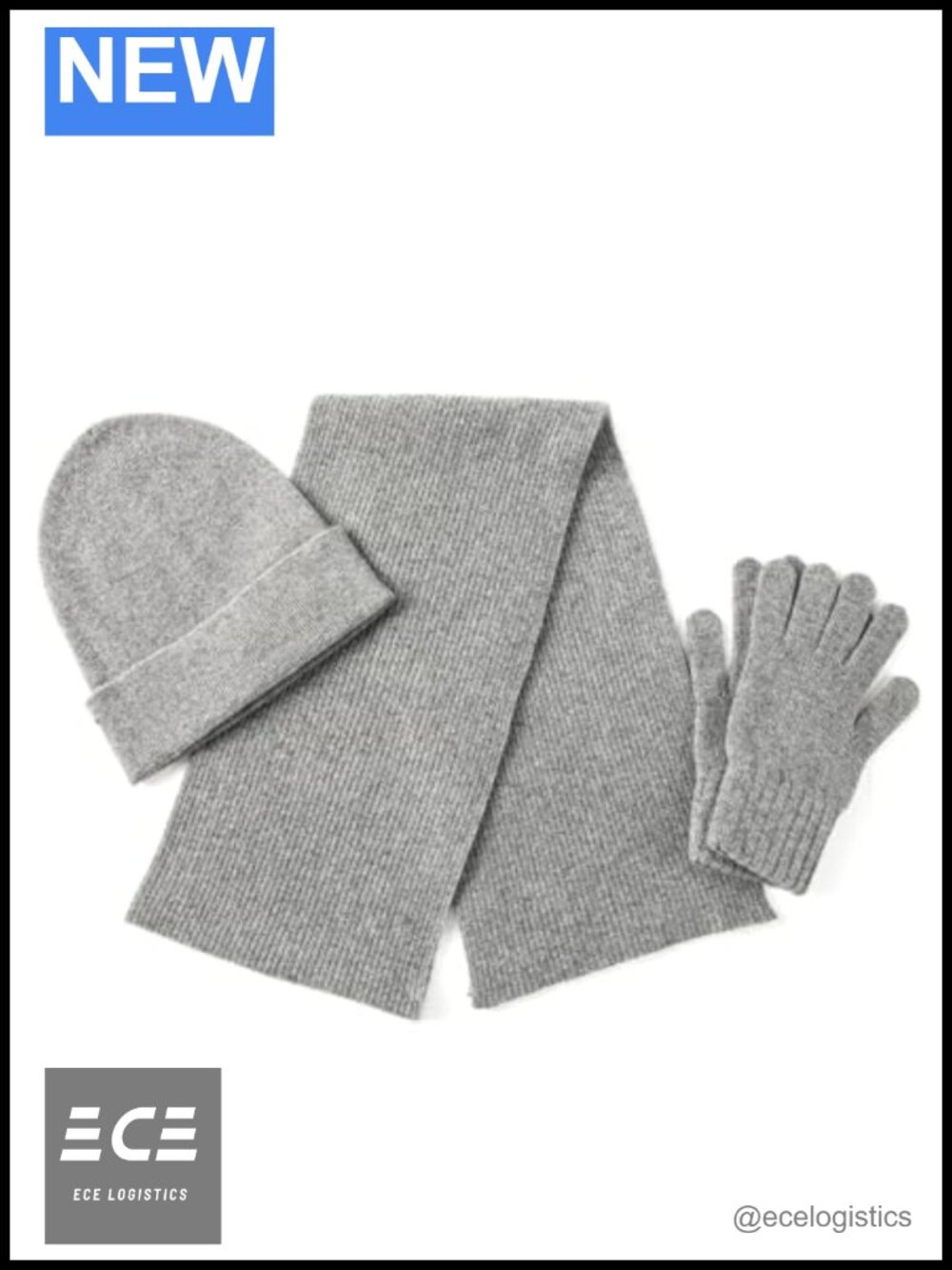 Cashmere Wool 3PC Scarf Hat Gloves Set Ribbed Knit Winter Gift